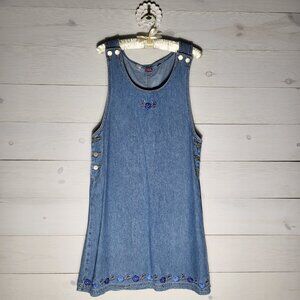 Vintage Women denim dress floral embroidered. 90's, Girlhoodcore